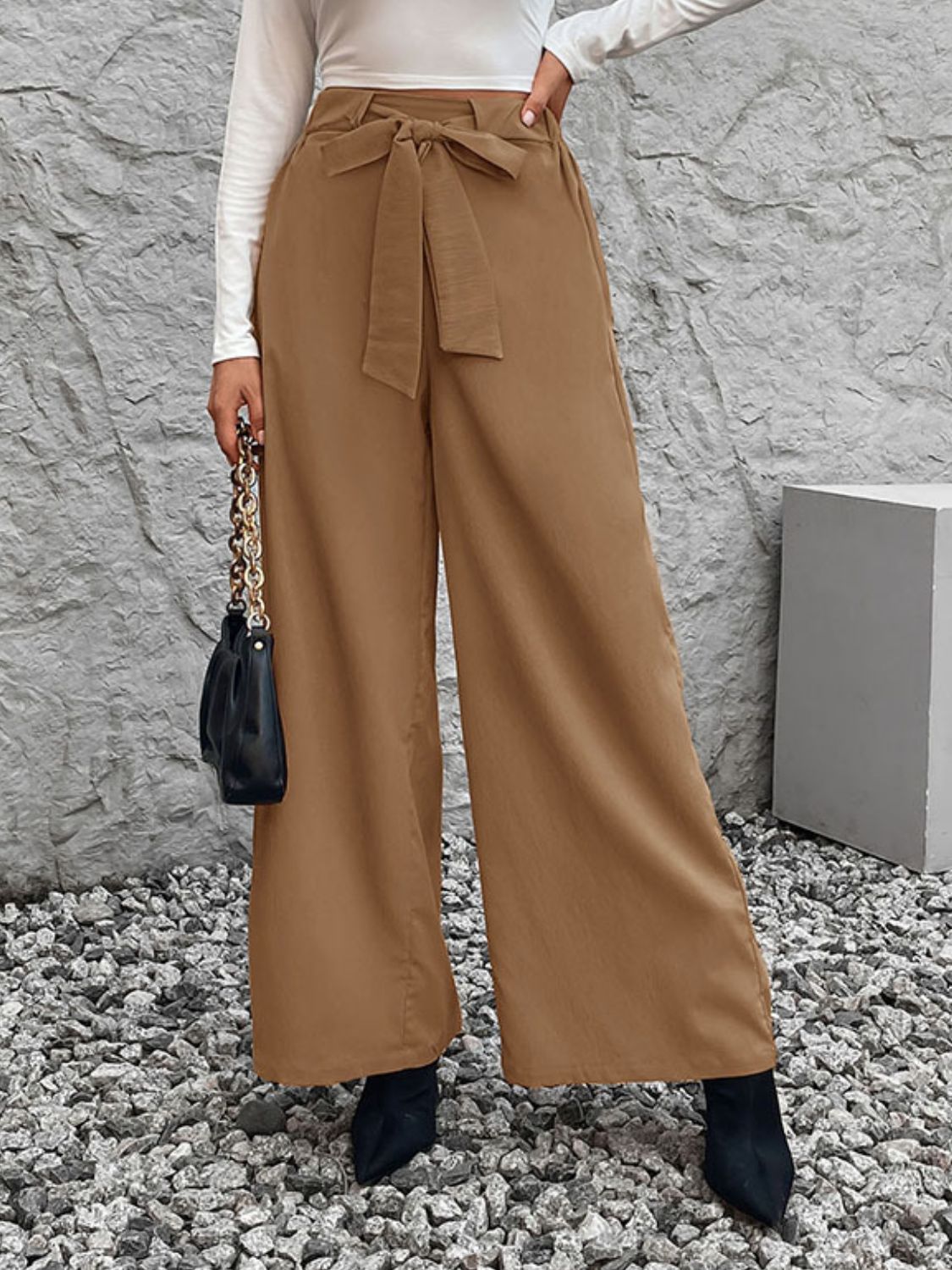 Perfee Tied High Waist Wide Leg Pants